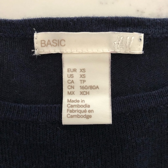 H&M Basic, Long sleeve navy blue top, Size X-Small - Picture 4 of 8